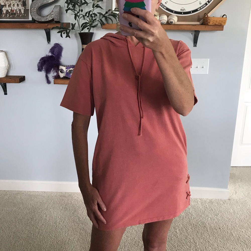 Coral/Rusty Color Hooded Tunic Dress - Picture 2 of 7
